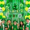 37 Pcs St Patricks Day Decorations Set - Shamrock Lucky Banner Foil Fringe Backdrop Green Balloons Paper Fan Tissue Pom Poms Irish Decor for Home Saint Patrick Party Supplies