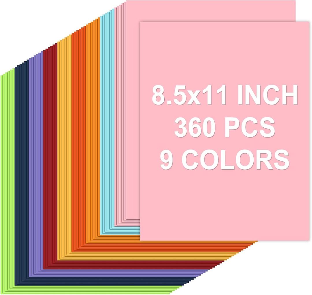 360 Sheets Colored Cardstock Paper 8.5 x 11, 9 Assorted Colors Construction Papers, Thick Cardstock Printer Paper 8.5 x 11, 200 GSM Card Stock Papers for Printing, DIY Crafts, Card Making, Invitations (Multicolor)