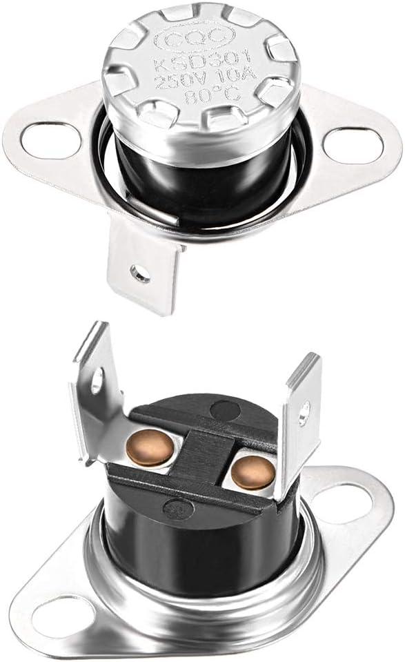 uxcell KSD301 Thermostat 80C/176F 10A N.C Adjust Snap Disc Temperature Switch for Microwave,Oven,Coffee Maker 2pcs,Bakelite Material