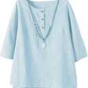Minibee Women's 3/4 Sleeve Cotton Linen Jacquard Blouses Top T-Shirt, Size XXL