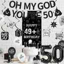 Holkcog 50th Birthday Decorations, 49+1 Black Glitter Banner Background, Oh My God Its My 50th Birthday Hang Banner for Men Women, Number 50 Ballons, Funny 50 Years Old Party Supplies