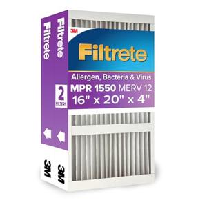 Filtrete 16x20x4 AC Furnace Air Filter, MPR 1550, MERV 12, Fits Lennox & Honeywell, Allergen, Electrostatic Air Cleaning Filter, 2-Pack (actual size 15.88 x 19.88 x 4.31)