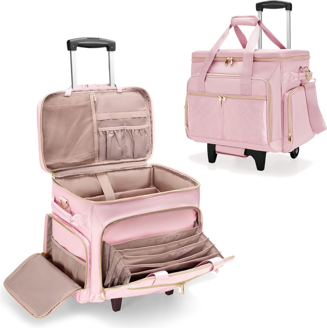 Rolling Teacher Bag with Wheels, Teacher Tote Bag with Detachable Trolley, Fits for 15.6" Laptop(Patent Design)