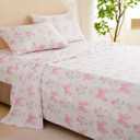 Bow Sheet Set Twin for Girls Kids Pink Floral Fitted Sheet Set Soft Microfiber Fitted Flat Sheets & Pillowcases - Princess Style Bowknot Bedding Sets Toddlers 3 Pieces Cute Sweet Bed Set