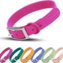 Wisedog Waterproof Dog Collar: Multiple Adjust 7" to 23.6", Soft Rubber Coated Webbing, Easy to Clean, for Small Medium Large Dogs (L|15"-19"  1 in, Rose Violet)