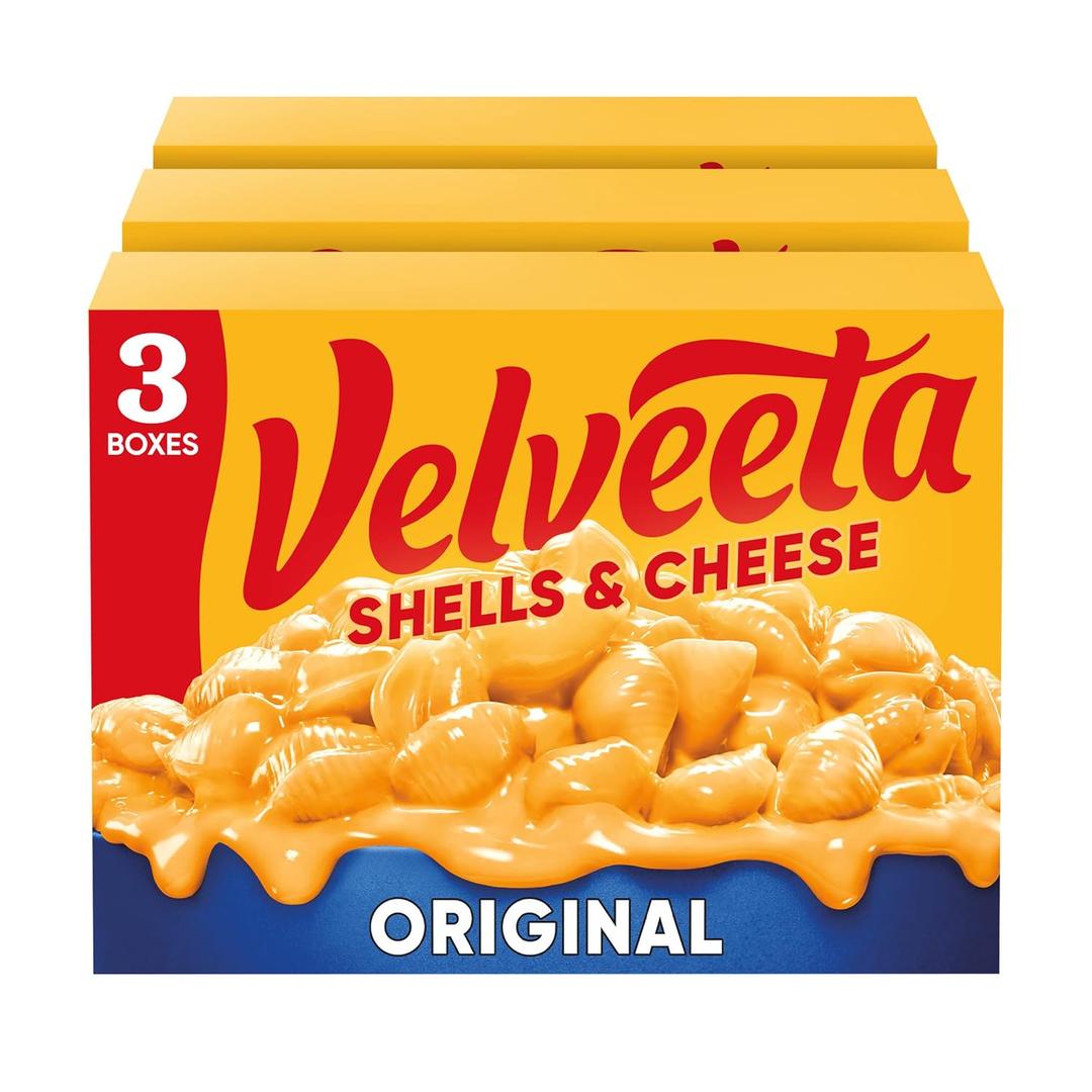 Velveeta Shells and Cheese Mac, 3 Boxes, for Easy Dinner or Dinner Sides, Original Flavor, Made with Real Cheese, 12 oz (EXP 01/27/27)