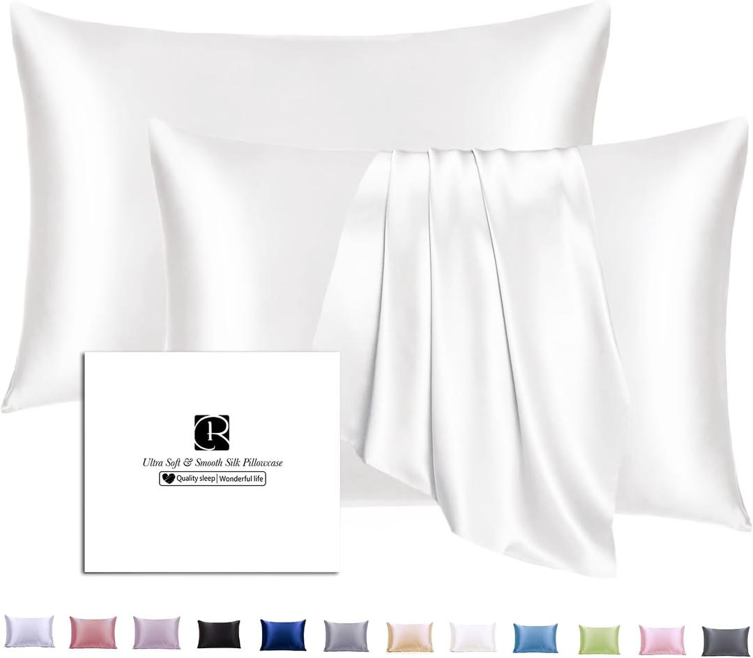 Ravmix Silk Pillow Cases 2 Pack with Zipper, 21momme Mulberry Silk Pillowcase for Hair Skin, Soft Smooth Breathable Cool Pillow Cover for Beauty Sleep with Gift Box(Queen 20"x30", Ivory White)
