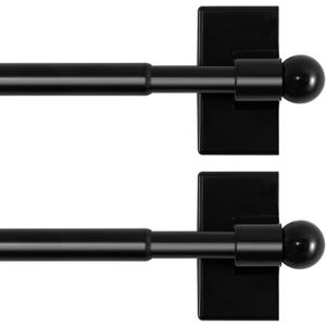 H.VERSAILTEX 2 PACK Magnetic Curtain Rods for Metal Doors, 16 to 28 Inch, 1/2 Inch Diameter, Multi-Use Adjustable Appliances for French Doors Magnetic Cafe Curtain Rod(Black)