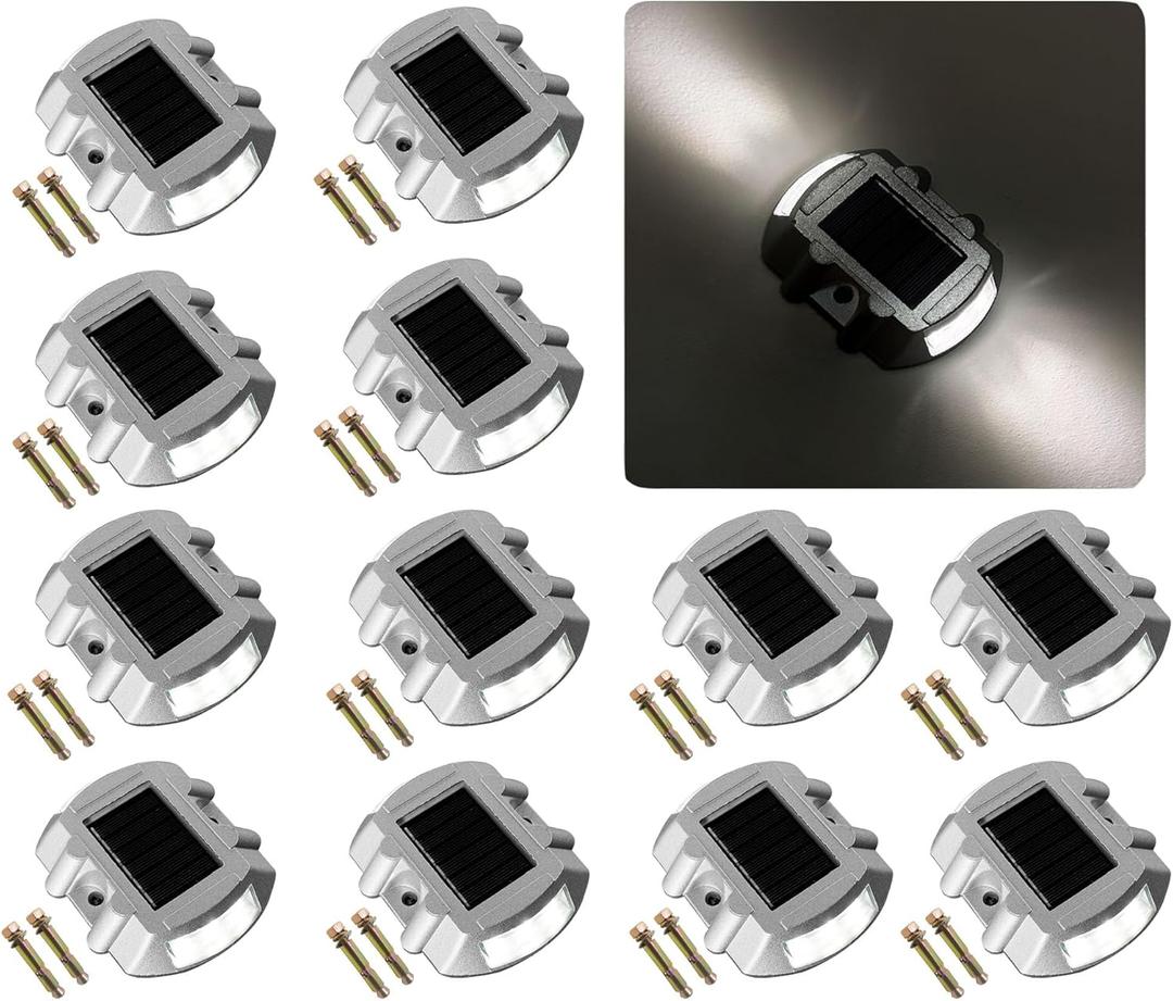 Solar Deck Lights Driveway Dock Lights 12 Pack, Outdoor LED Solar Powered Waterproof Warning Step Lights for Driveway Sidewalk Pathway Yard Garden (Pack of 12, Bright White) Solar Deck Lights Driveway Dock Lights 12 Pack, Outdoor LED Solar Powered Waterproof Warning Step Lights for Driveway Sidewalk Pathway Yard Garden (Pack of 12, Bright White)