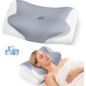 Cervical Neck Pillow - Ergonomic Contour Cooling Memory Foam Pillows for Neck and Shoulder Pain Relief, Orthopedic Bed Pillow for Side Back Stomach Sleeper with Washable Pillowcase