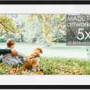 5x15 Black Wood Frame with White Mat | Matted 8x18 to 5x15 | UV Acrylic Shatter Guard, Foam Board Backing, Wall Hanging Hardware - Solid Pine