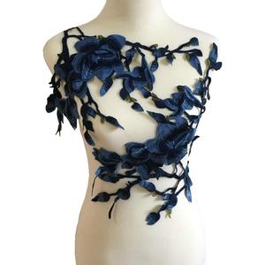 2pcs Blue Magnolia Embroidered Patch Garment Appliques Sew on Patches Clothes Cheongsam Wedding Dress Accessory