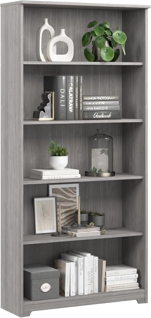 Bush Home Tall 5 Shelf Bookcase, Large Open Bookshelf, Sturdy Display Cabinet for Living Room or Home Office, Cabot Collection, Modern Gray