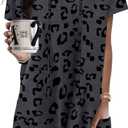 KISSMODA Woman Lightweight Dress with Hood Short Sleeve Summer Loose Pullovers with Pockets Long Tunics Top for Leggings (Medium, B-grayleopard)