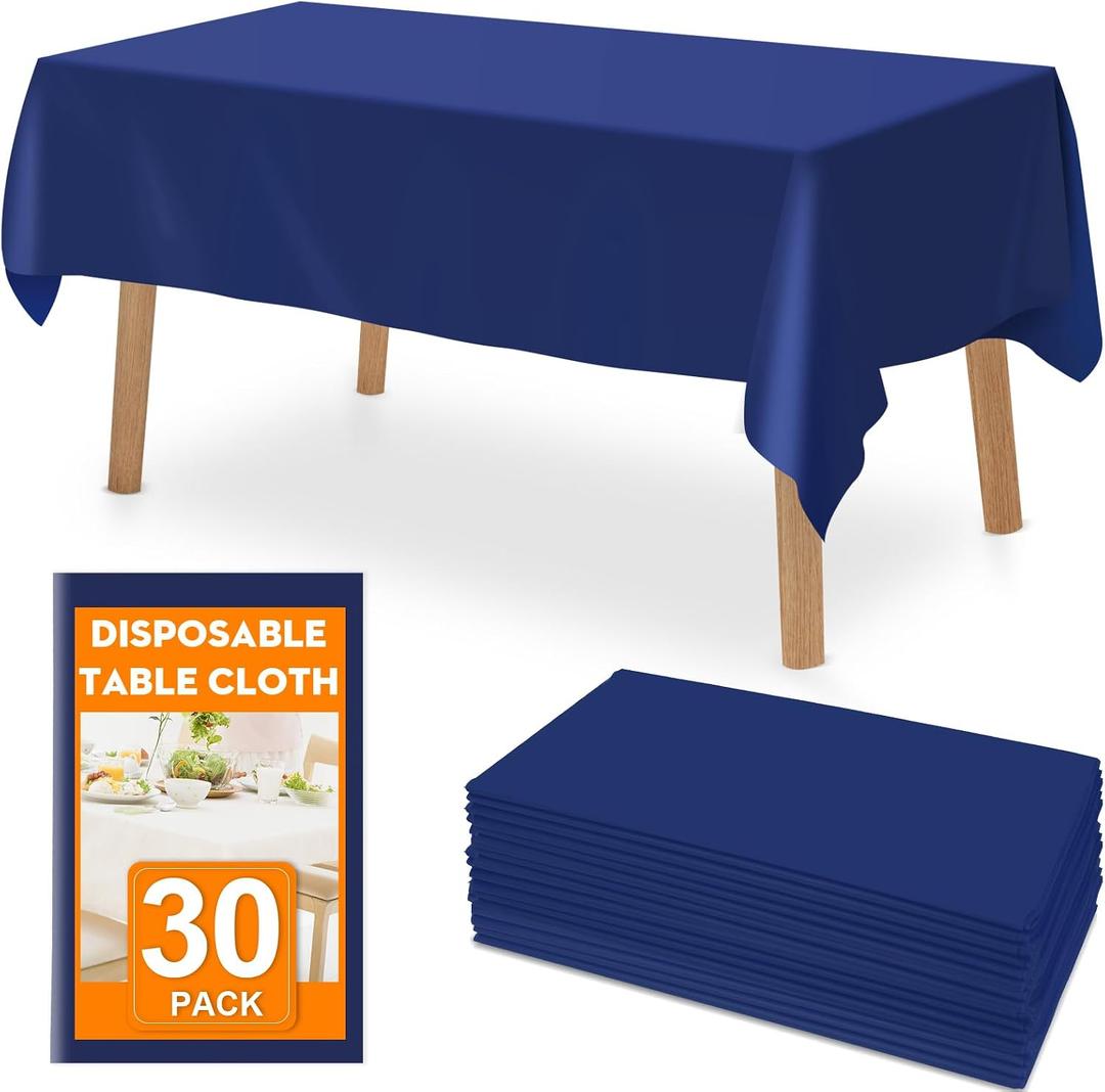 RowinsyDD 30 Pack Blue Plastic Table Cloths Disposable, 54 x 108 Inches Plastic Table Cover for Rectangle Tables, Disposable Tablecloth for Dinning, Parties, BBQ, Wedding, Outdoor