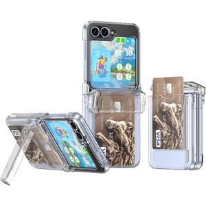 DAKORIE for Samsung Galaxy Z Flip 5 Case with Kickstand Card Holder Hinge Protection Flip Phone Case Protective Cover for Galaxy Z Flip 5 2023 5G - Clear