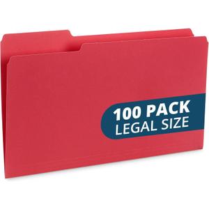 Blue Summit Supplies Red Legal File Folders, 1/3 Cut Tab, Legal Size, Great for Organizing and Easy File Storage, 100 Per Box