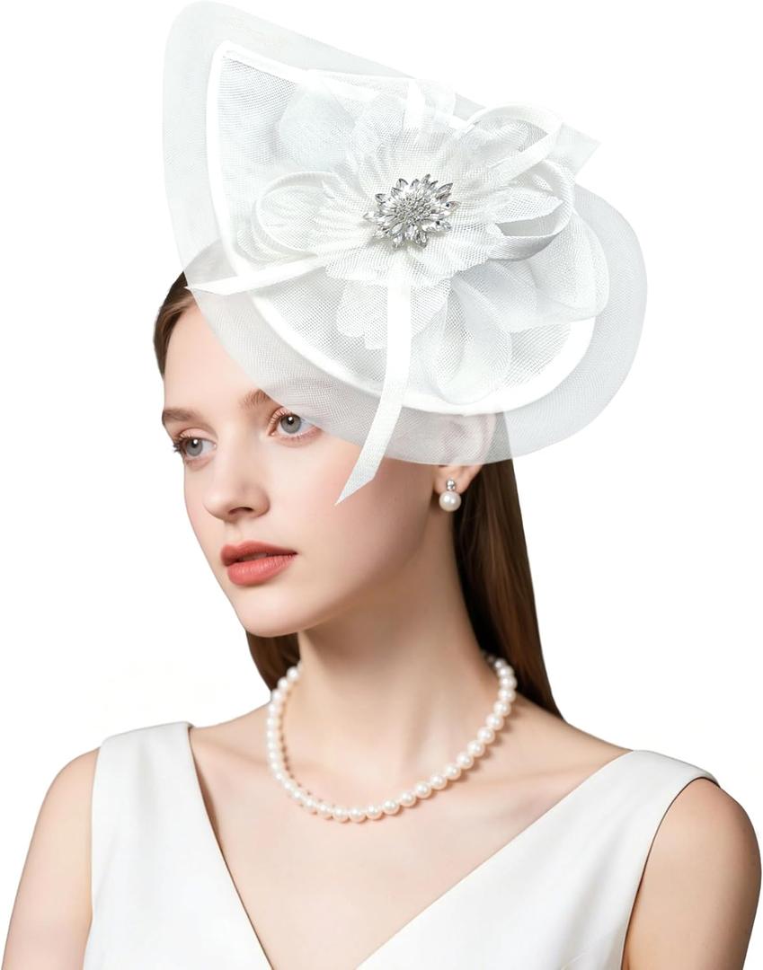 dressfan Womens Church Fascinator Hat,20s 50s Linen Vintage Hat for Derby/Church/Wedding/Cocktail/Tea Party