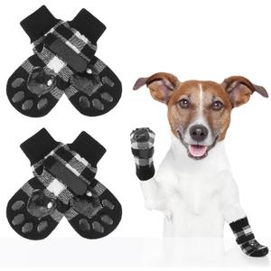 SCENEREAL Anti Slip Dog Socks for Hot/Cold Pavement, Double Sides Dog Boots & Paw Protectors to Prevent Licking Paws, Non Slip Small Medium Large Senior Dogs Socks for Hardwood Floors, Plaid (M(Pack of 4), Plaid(Black & White))