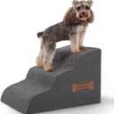 Dog Stairs 3-Step for Small Dogs and Cats to Get on Bed and Furniture/Windows, Pets Can Climb, Sit, or Perch to Look Out Windows, Extra Wide Dog Steps, Non-Slip Waterproof Fabric Cover, Grey15.7" H