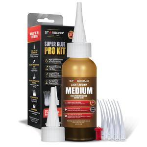 STARBOND Light Brown Medium CA Glue Pro Kit (2 oz) Premium Cyanoacrylate Super Glue Knot Filler for Woodworking, Woodturning, Carpentry, Furniture Repair, Crack Filling, Guitar Repair, Hobby