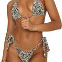 Women's Bikini Sets Bathing Suits Two Piece Swimsuits Sexy Triangle Halter Bikinis Top (Medium, Leopard Print)