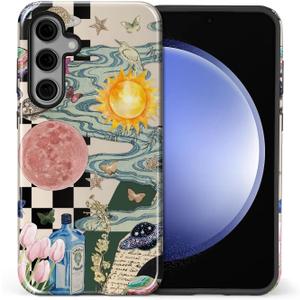 Case for Samsung Galaxy S25 Plus,Hybrid Heavy Duty 2 in 1 Full Body Rugged Shockproof Protection Glossy Case for Samsung Galaxy S25 Plus - Aesthetic Collage Moon and Sun