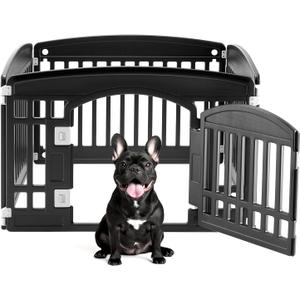 DUMOS Plastic Dog Playpen, 24 Inch 4 Panels Small Pet Fence Play Pen | Foldable, Indoor Outdoor Portable Exercise Playpen with Door, RV Camping, Puppy Small Medium Dog, Black