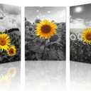 Lapremoly Large Canvas Wall Art For Living Room Decoration For Bedroom Black And White Sunflower Flowers Painting Framed Wall Decor For Kitchen Bathroom Modern Artwork Home Decor Pictures (24L" x 16W")