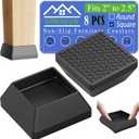 Furniture Coasters, Sofa&Bed Stoppers to Prevent Sliding (Non-Slip, Fits Square Legs 2" to 2.5" in Width) 8PCS Large Black Silicone Furniture Coasters for Hardwood Floors