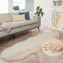 Shag Faux Bunny Washable Fluffy Fur Rug Runners for Hallways Camel Plush Area Rugs for Living Room Bedroom Faux Sheepskin Rug 2x6 Shaped Nursery Rugs (Beige)