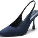 DREAM PAIRS Women's Heels Slingback Stiletto Pumps Shoes Pointed Closed Toe Kitten Heels Dress Bridal Elegant Wedding Sexy Party, Navy-suede, Size 8
