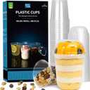 Songtaste 50 Pcs Disposable Plastic Cups,8 Oz Clear Plastic Parfait Cups with Dome Lids,No Hole, Dessert Yogurt Fruit Cups for Kids, Take Away Breakfast and Snacks, Cold Drinks, Ice Cream, Fruit Iced