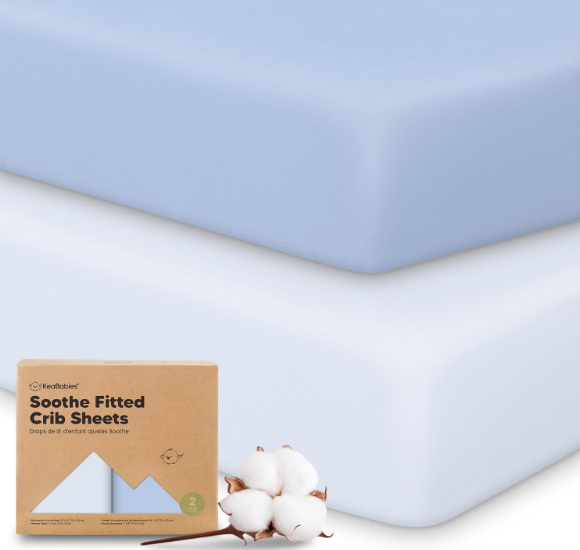 KeaBabies 2Pack Organic Crib Sheets for Boys, Girls  52x28 Fitted Crib Mattress Sheet Neutral, Breathable Jersey Cotton Cover for Baby Bed, Toddler Mattress, Soft & Cute Prints (Blue Flax)