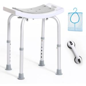 HSA/FSA Eligible Shower Chair With Free Grab Bar - Tool-Free Adjustable Seat for Inside Bathtub, Waterproof Stool for Elderly