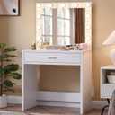 Vanity Desk with Lamp Bulb Mirror Makeup Vanities Table Drawers, Vanity Storage Bench, for Bedroom White