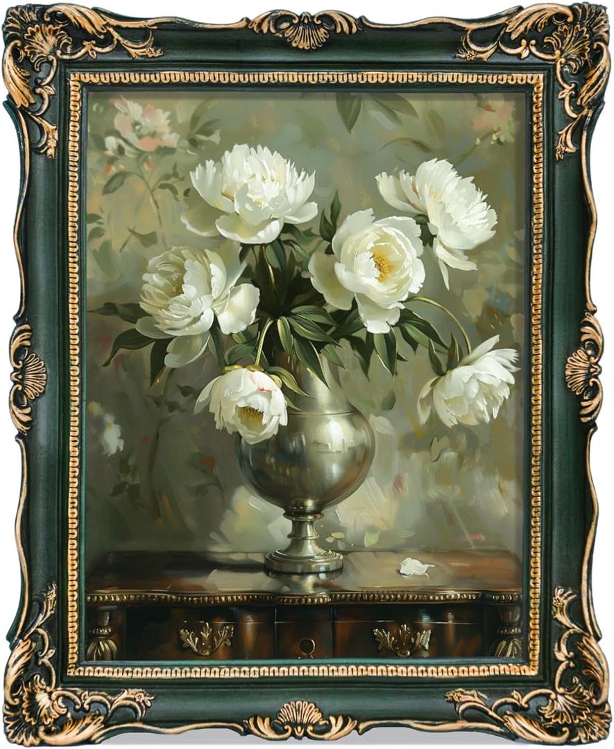 Saysmile Vintage 8x10 Picture Frame Green, Textured Antique Picture Frames with Embossed Flower Design, Ornate Frame for 8x10 Photo, Resin Antique Frames Tabletop & Wall Hanging, Home Decor