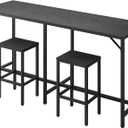 YATINEY 70.9" Bar Table and Chairs Set, Dining Table and Chair Sets, 3 Piece Counter Height Table and 2 Stools, Kitchen Table for Home Restaurant, Bar, Black BT09BB, 15.7 inches x 70.9 inches x 35.6 inches