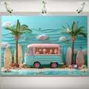 Ice Cream Dessert Truck Photography Backdrop Summer Beach Themed Party Decorations Background Palm Trees Kids Birthday Wedding Party Backdrop (7X5FT,2)