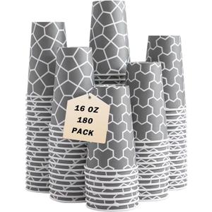 16 oz Coffee Cups 180 Pack, Disposable Coffee Cups Hot Paper Cups 16 oz, Insulated Paper Coffee Cup for Hot Cold Drinks