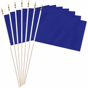 20 Pack Blue Mini Wood Stick Sublimation Flag Set,5x8 Inch Solid Color Blank Hand Held Small Miniature Plain Flags for DIY Graffiti,School,Kids Birthday,Grand Opening Decorations
