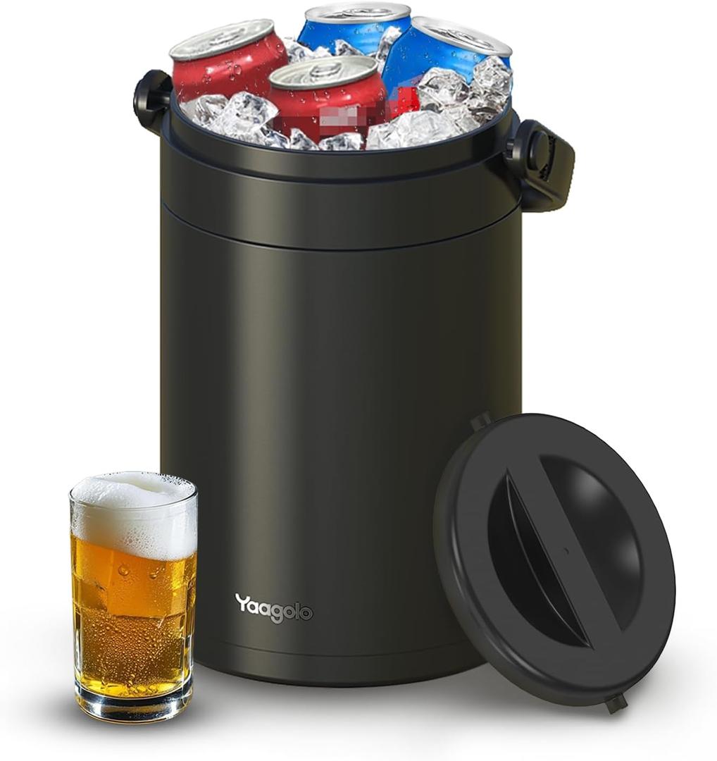 4.8L Insulated Ice Bucket, 5Quart Double Wall Vacuum Stainless Steel Keeps Frozen Longer, insulated Wine Cooler used for Parties, Cocktail bar, Wine, Champagne,travel and fishing, 28.3cm*21.4cm