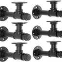 YCCO Pipe Shelf Bracket 7.8 inch Industrial DIY L Pipe Wall Bracket for 7 inch -14 inch Wood Floating Shelf Vintage Look Rustic Home Pipe Decor 6 Packs, Included Accessories
