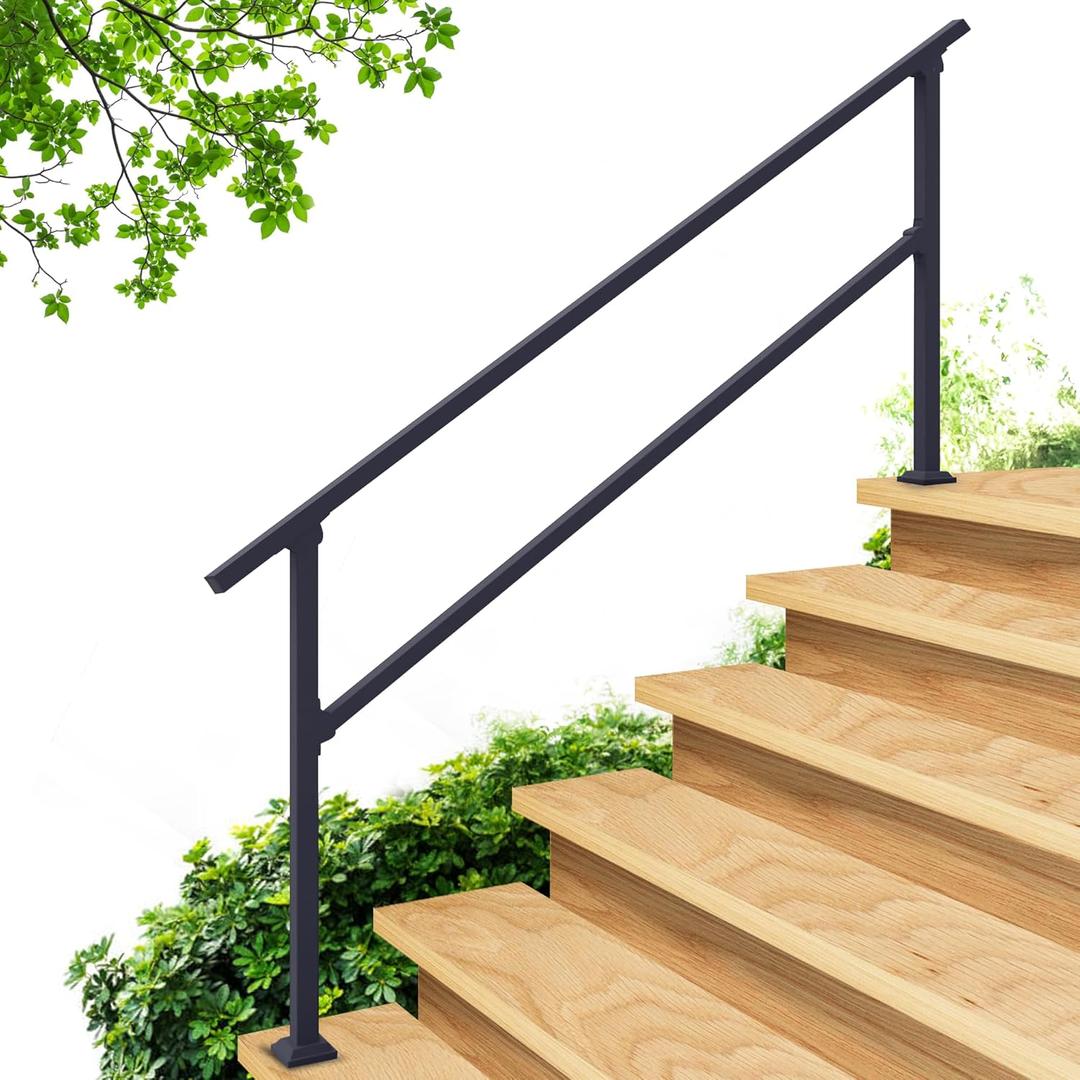CR Fence & Rail 5-6 Step Stair Handrail with 76" Top Rail, for Indoor & Outdoor Use for Seniors, 6 Step