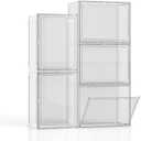 4 Pack Stackable Storage Bins with Lids, White Plastic Storage Container with Clear Lids, Clear Display Case with Magnetic Door for Purse, Handbag, Figure, Collectibles, Doll, Bag, 14.2"x8.66x10.6"