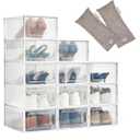 HomeBuddy Shoe Organizer Box - 12 Pack Shoe Box, Stackable Sneaker Storage, Sturdy Shoe Containers with Back Ventilation, Clear Shoe Boxes - Bamboo Charcoal Deodorizers Included