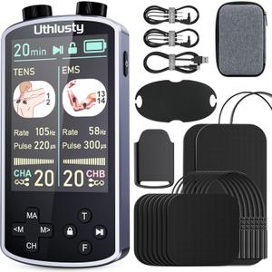 TENS Unit Muscle Stimulator with Color Display,Dual Channel TENS EMS Machine with Customizable Frequency&Pulse Width,36 Modes,20 Intensity Levels,Rechargeable Pain Relief DeviceBlack(Button Layout B)