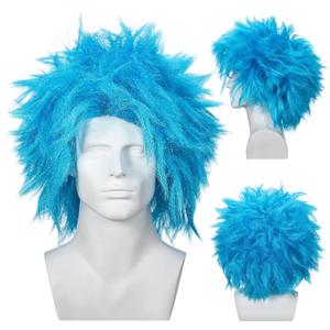 Geyoga 2 Pcs Blue Wig Funny Hairy Costume Wig Hair Accessories for Women Men Halloween Costume Party