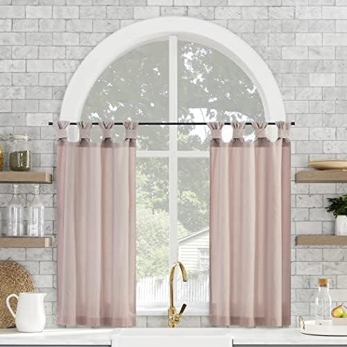 Archaeo Washed Cotton Small Window Twist Tab Cafe Curtains, Rose Quartz 100% Cotton 52 in x 45 in Kitchen Tier Pair