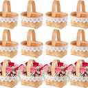 Geelin 12 Pcs Mini Flower Girl Basket Mini Woven Baskets with Handles Rustic Elegant Flower Holder for Wedding Party, Home Decoration, Garden Decor and DIY Decor